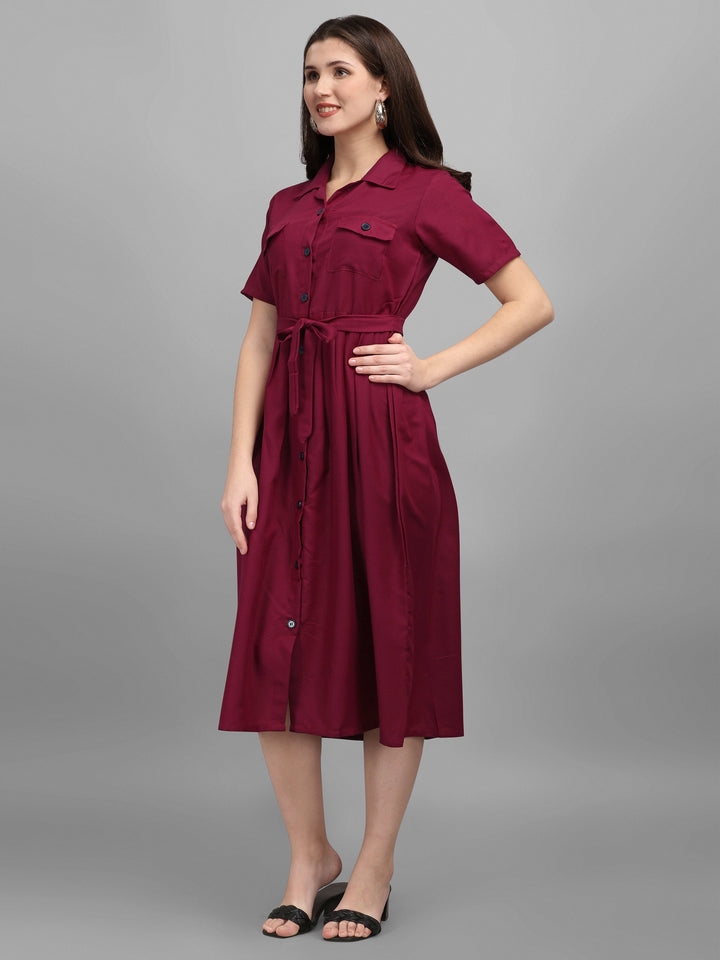 SOLID COLOURED SHIRT DRESS-WINE