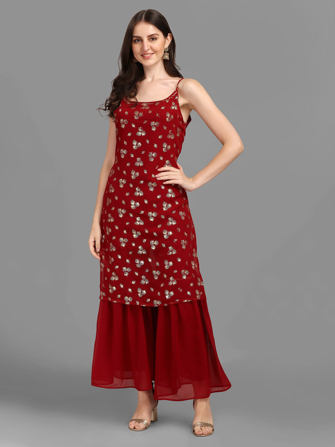 SHARARA KURTI SET WITH FOIL-RED