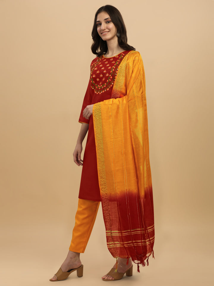 Regal Elegance: Embroidered Kurta, Pant, and Dupatta Set