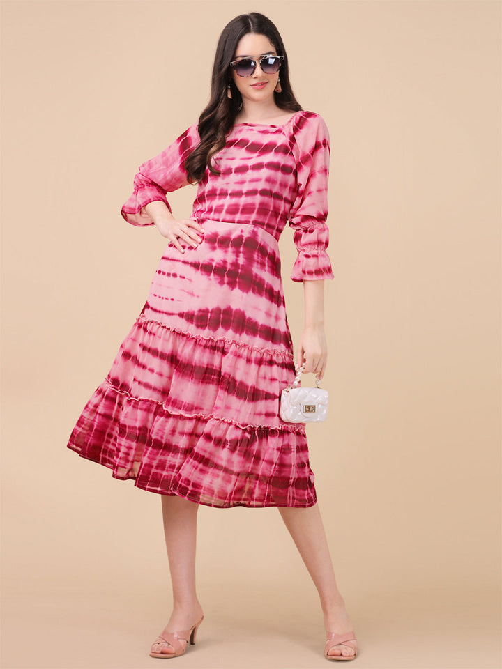 SHIBORI PRINTED MIDI DRESS-PINK