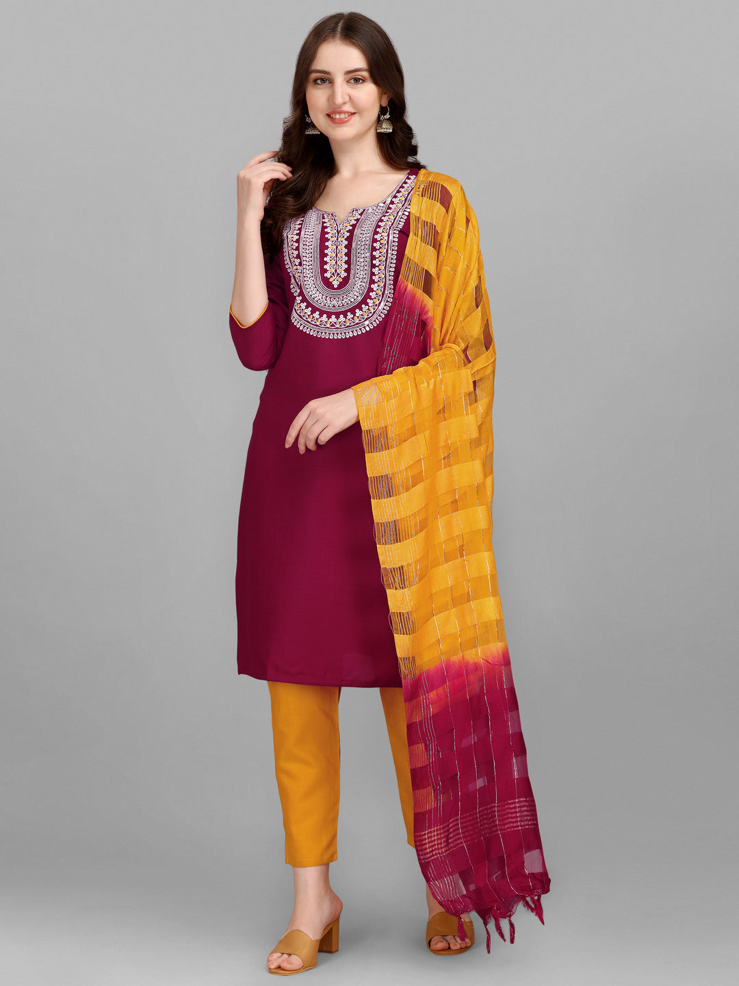 Embroidery Kurti Pant Dupatta Set