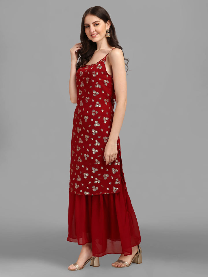 SHARARA KURTI SET WITH FOIL-RED