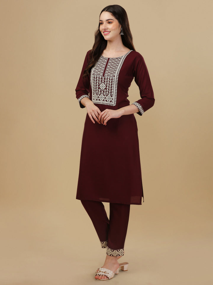 KURTI PANT SET WITH EMBROIDERY-DARK GREY