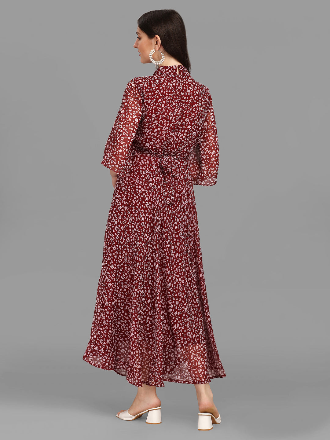 WOMEN ANIMAL PRINTED MAXI DRESS-MAROON