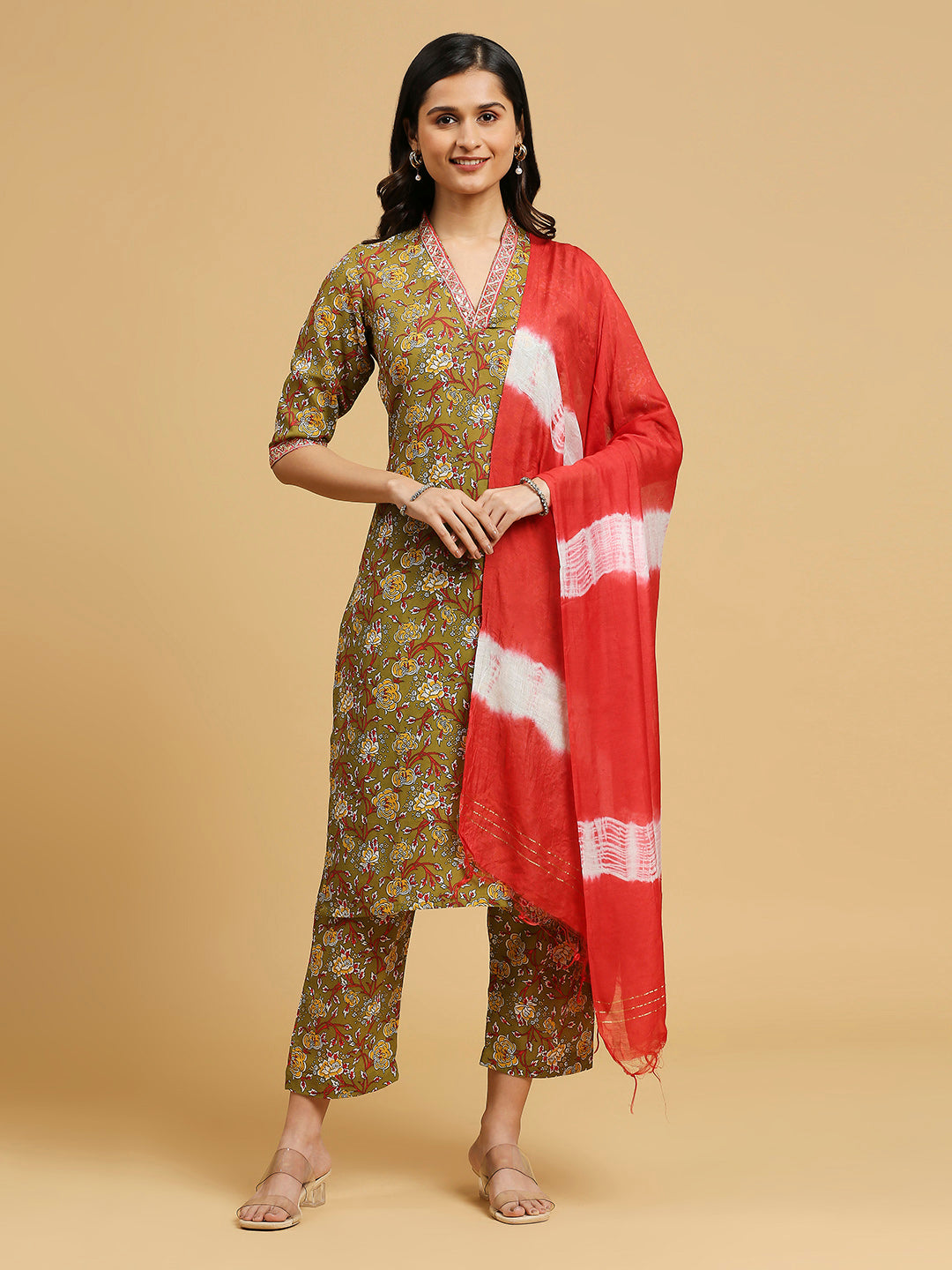 Embroidered Cotton Kurti, Pant, and Dupatta Set