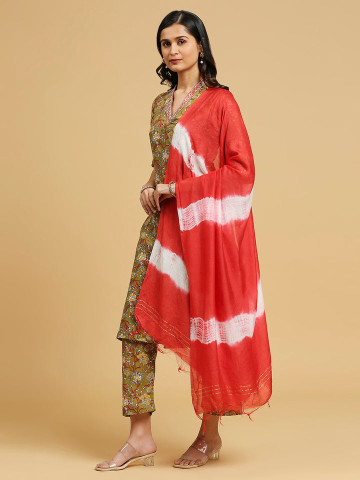 Embroidered Cotton Kurti, Pant, and Dupatta Set