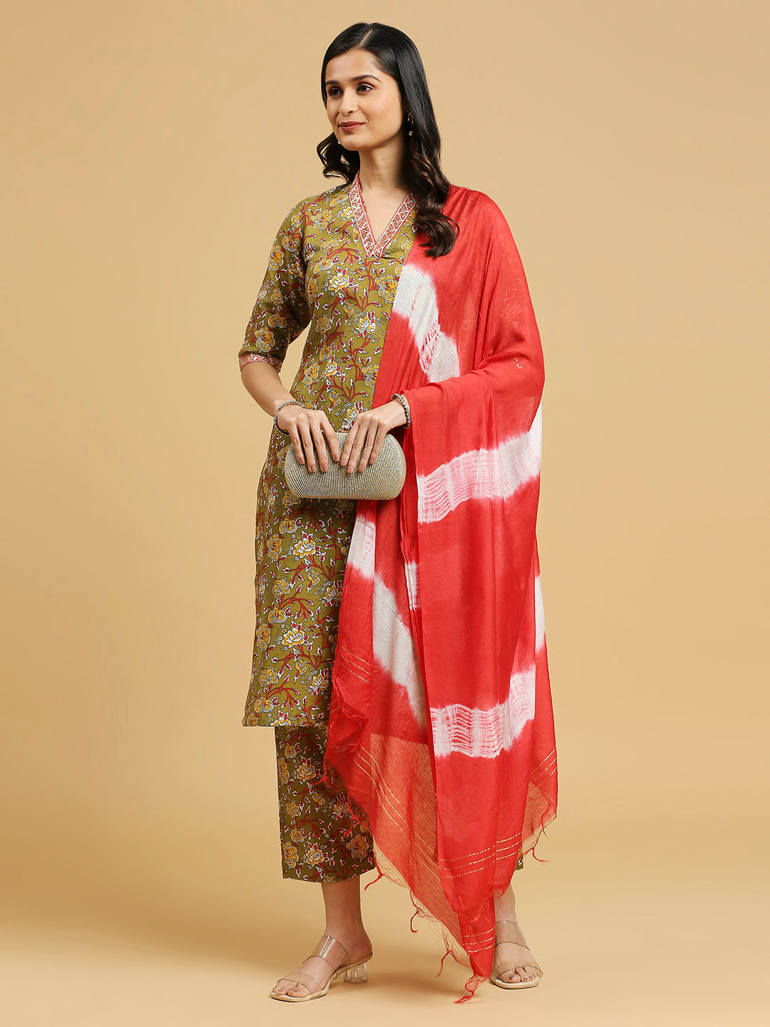 Embroidered Cotton Kurti, Pant, and Dupatta Set