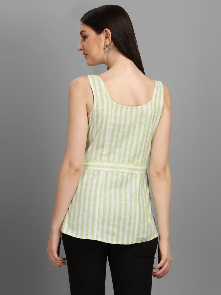 STRIPED COTTON TOP-AQUA GREEN