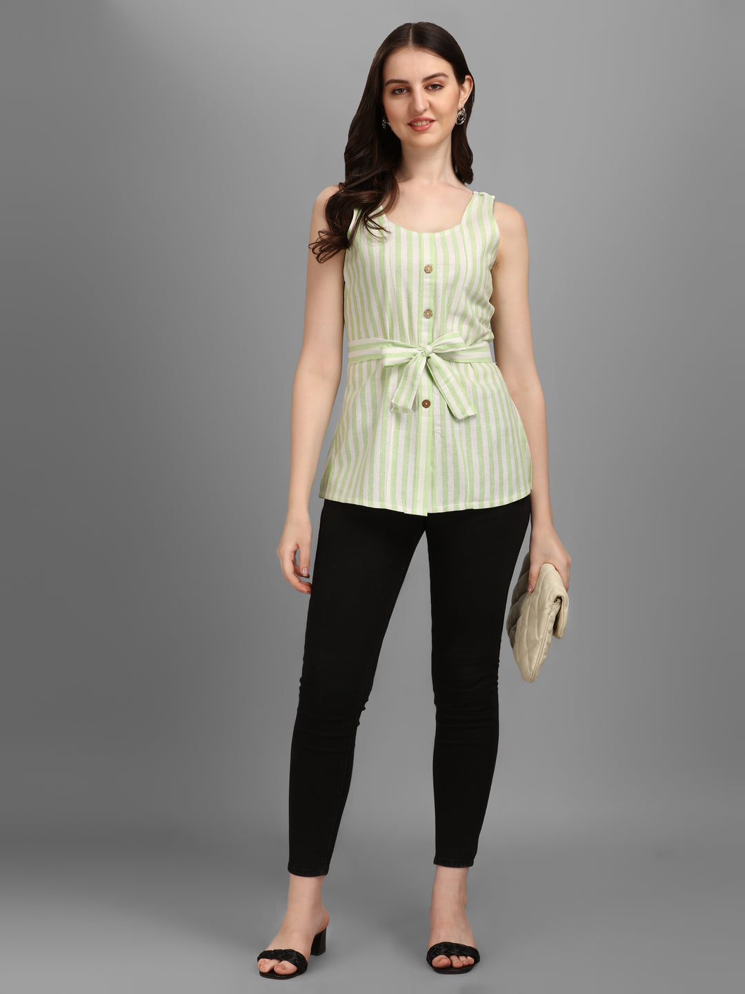 STRIPED COTTON TOP-AQUA GREEN