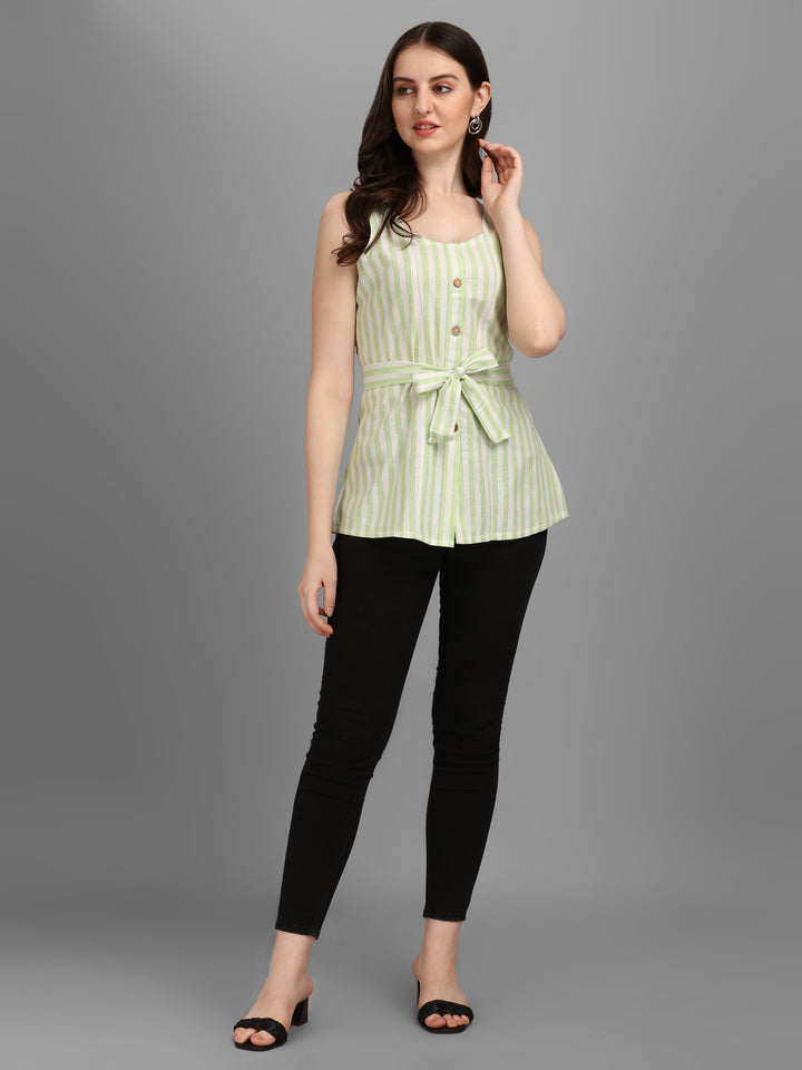 STRIPED COTTON TOP-AQUA GREEN