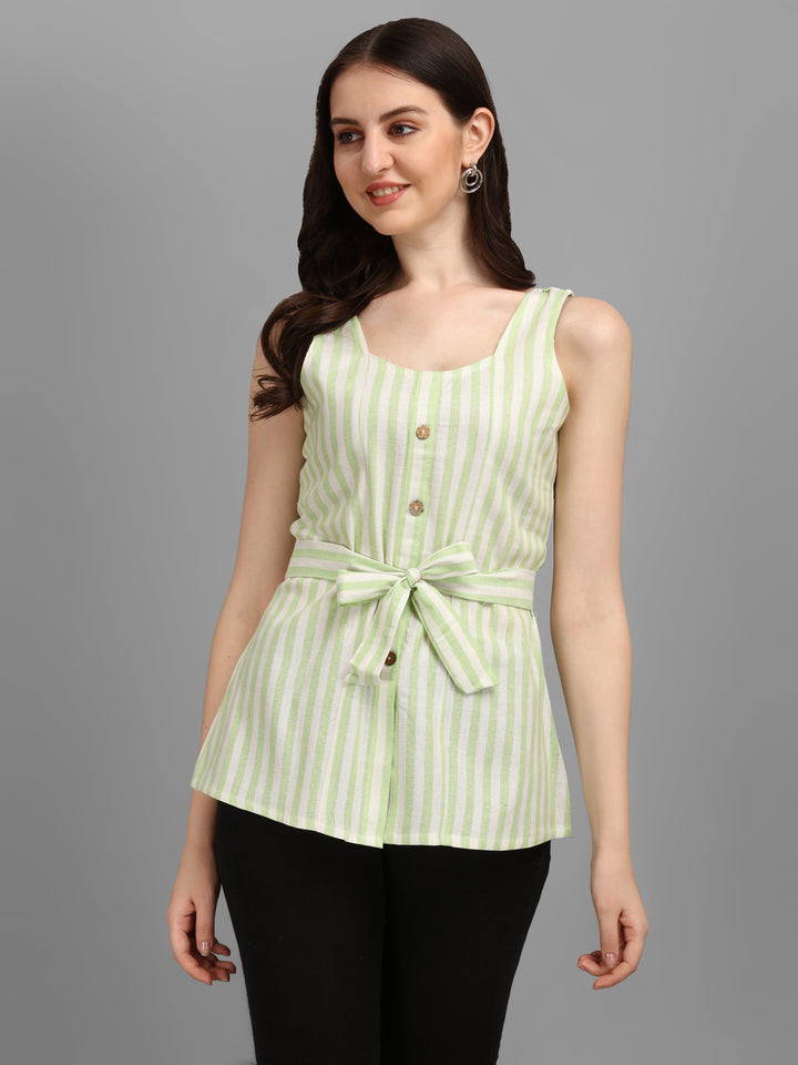 STRIPED COTTON TOP-BEIGE