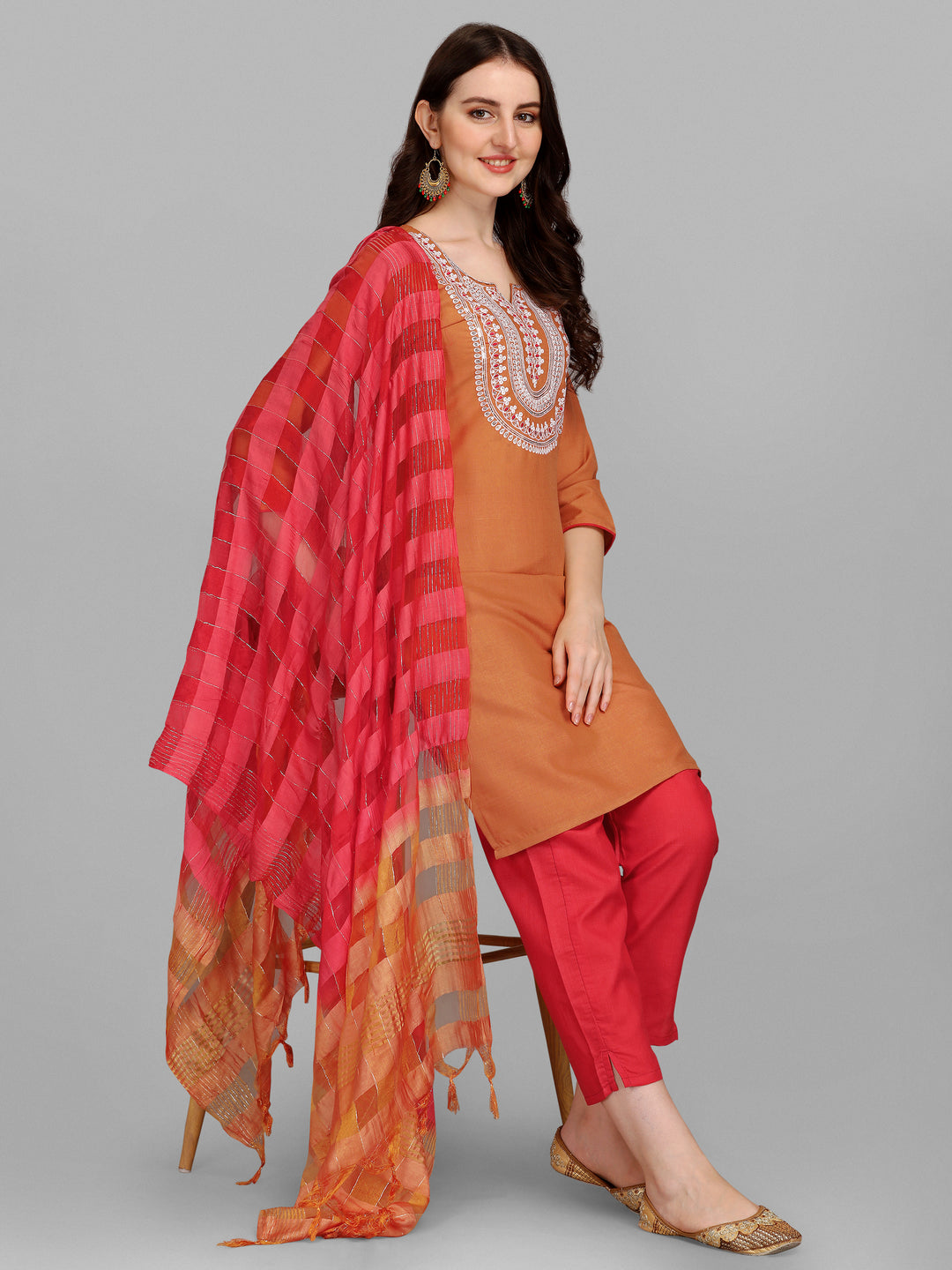 Embroidery Kurti Pant Dupatta Set