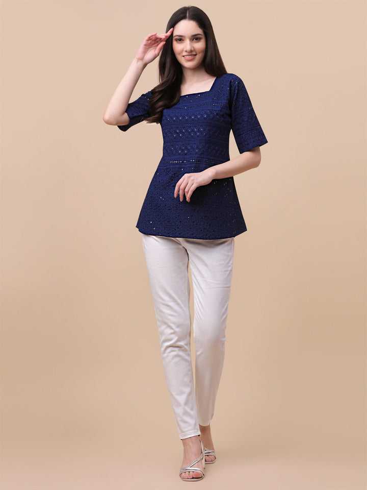 EMBROIDERY FANCY TOP - NAVY BLUE