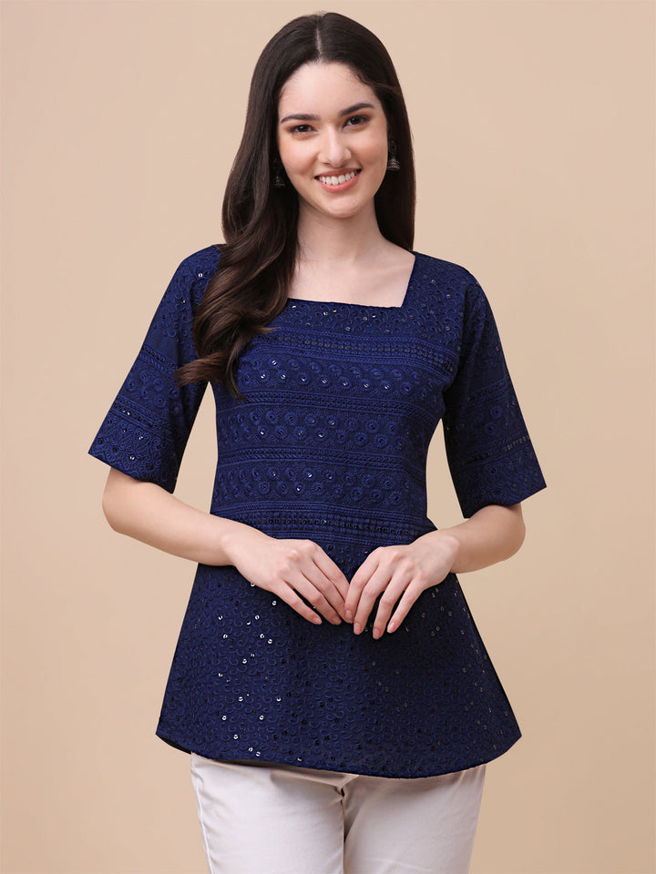 EMBROIDERY FANCY TOP - NAVY BLUE