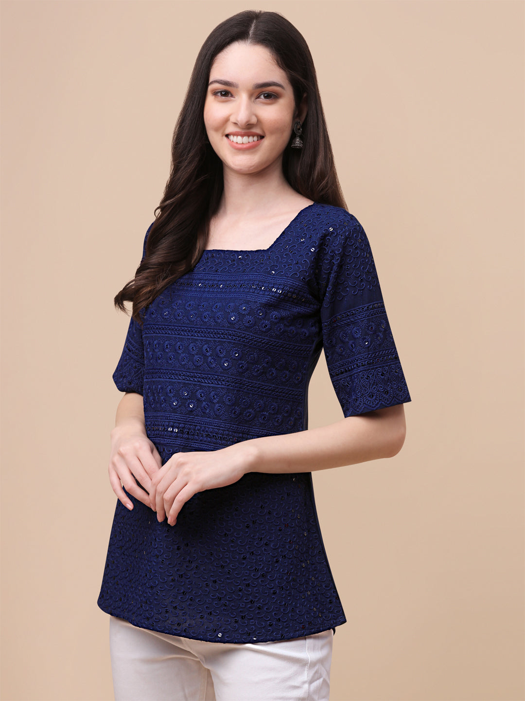 EMBROIDERY FANCY TOP - NAVY BLUE