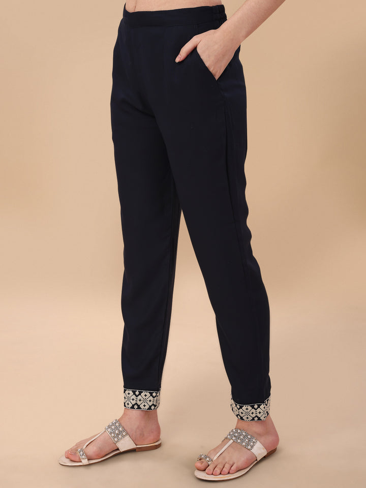 KURTI PANT SET WITH EMBROIDERY-DARK GREY