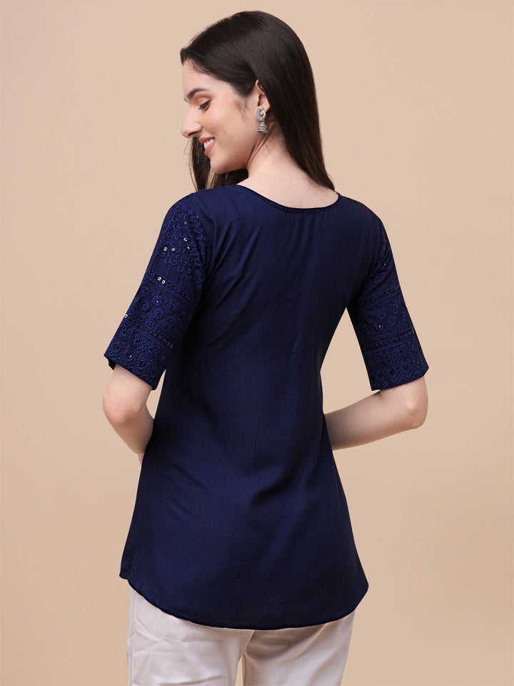 EMBROIDERY FANCY TOP - NAVY BLUE