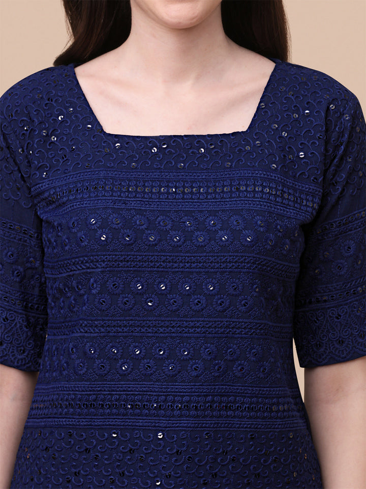 EMBROIDERY FANCY TOP - NAVY BLUE