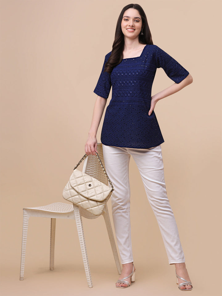 EMBROIDERY FANCY TOP - NAVY BLUE