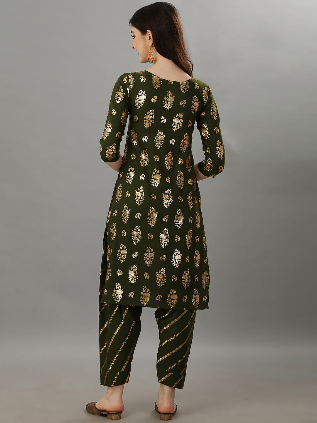 FOIL PRINTED KURTI SALAWAR SET-AQUA BLUE