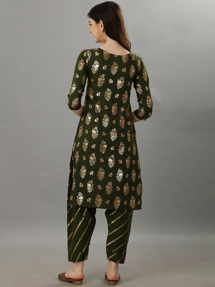 FOIL PRINTED KURTI SALAWAR SET-AQUA BLUE