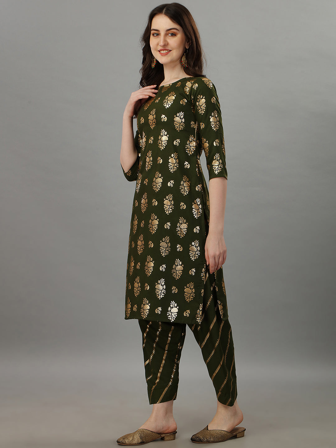 FOIL PRINTED KURTI SALAWAR SET-AQUA BLUE