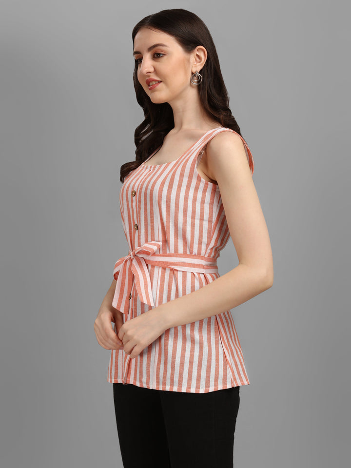 STRIPED COTTON TOP-BEIGE