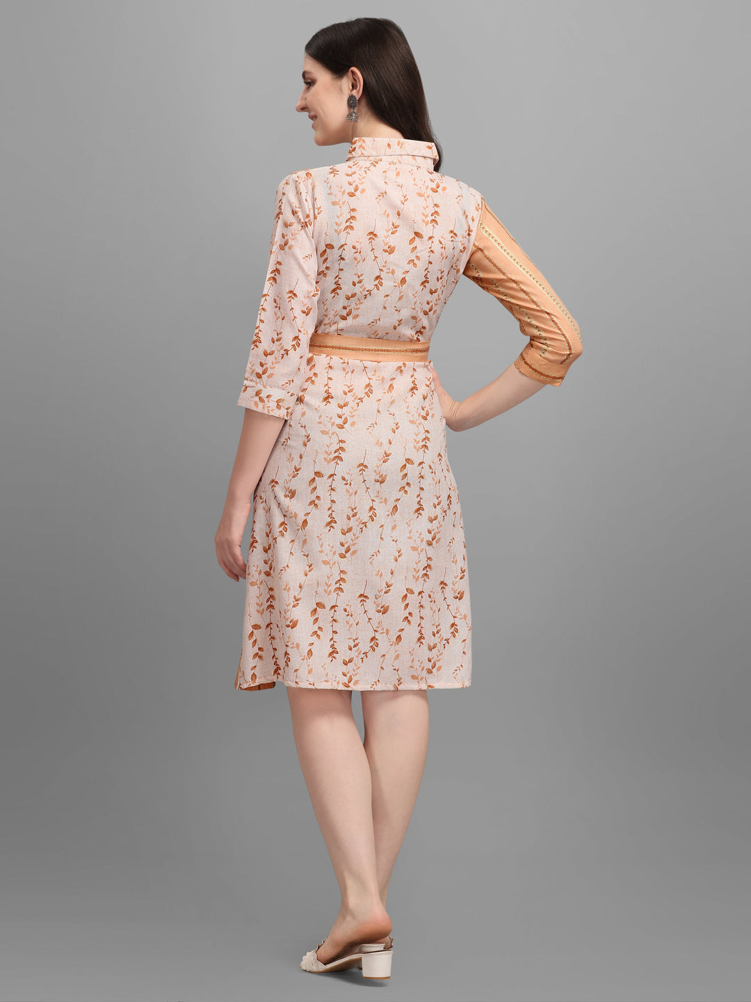 BEIGE SHIRT DRESS WITH TIE-UPS -ORANGE