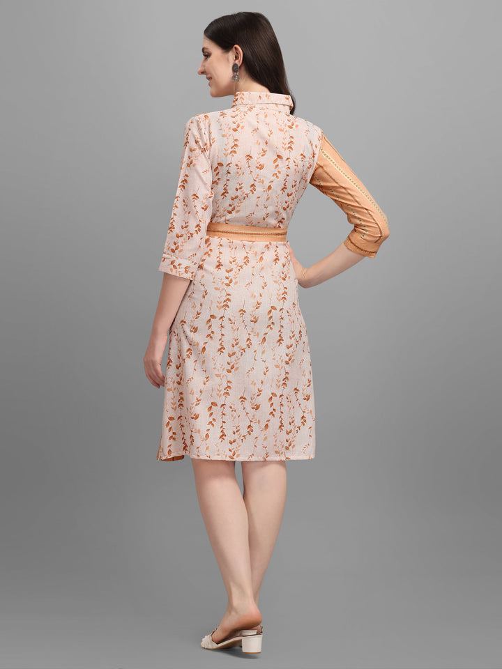 BEIGE SHIRT DRESS WITH TIE-UPS -ORANGE