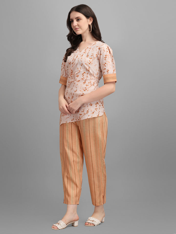 FLORAT PRINTED CLOTHING SET-BEIGE