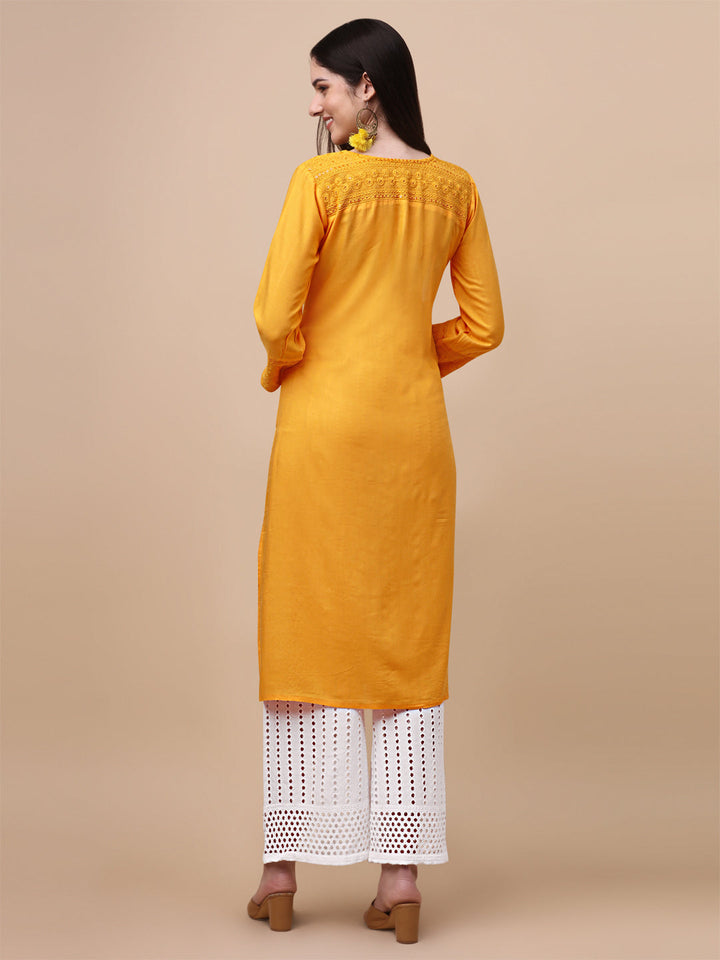 FANCY EMBROIDERY KURTI PALAZZO SET - YELLOW