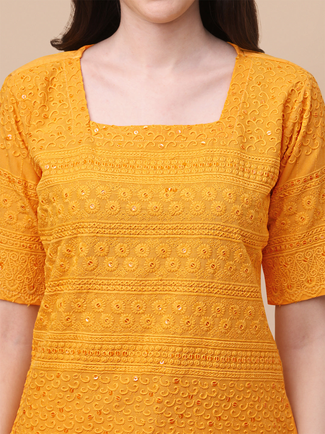 EMBROIDERY FANCY TOP-ORANGE - PEACH