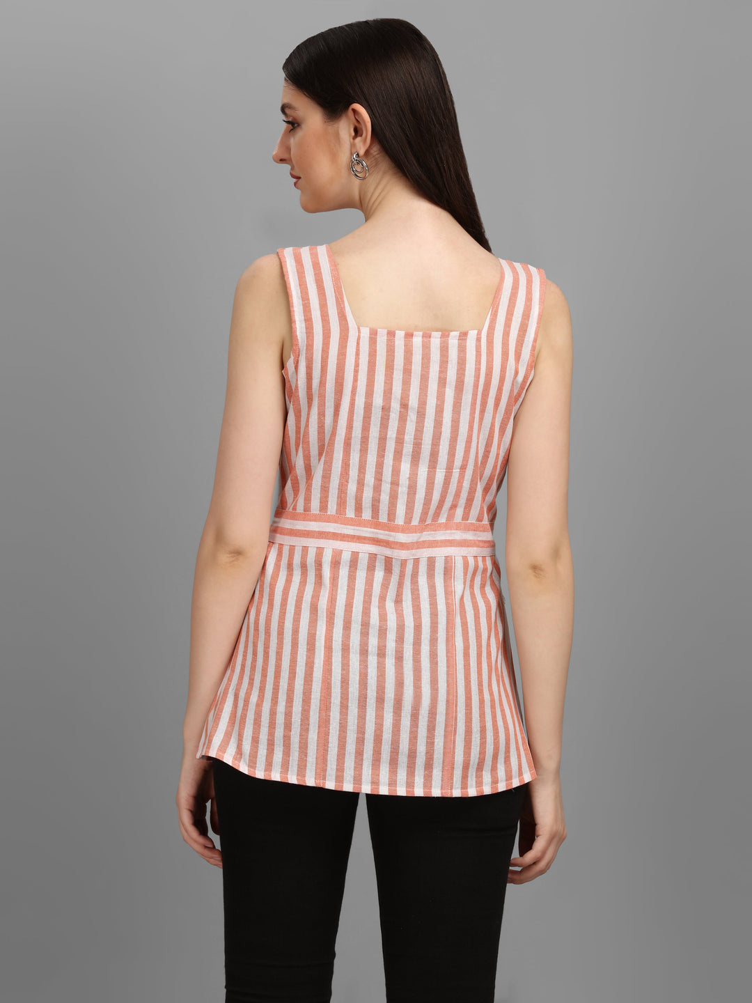 STRIPED COTTON TOP-ORANGE