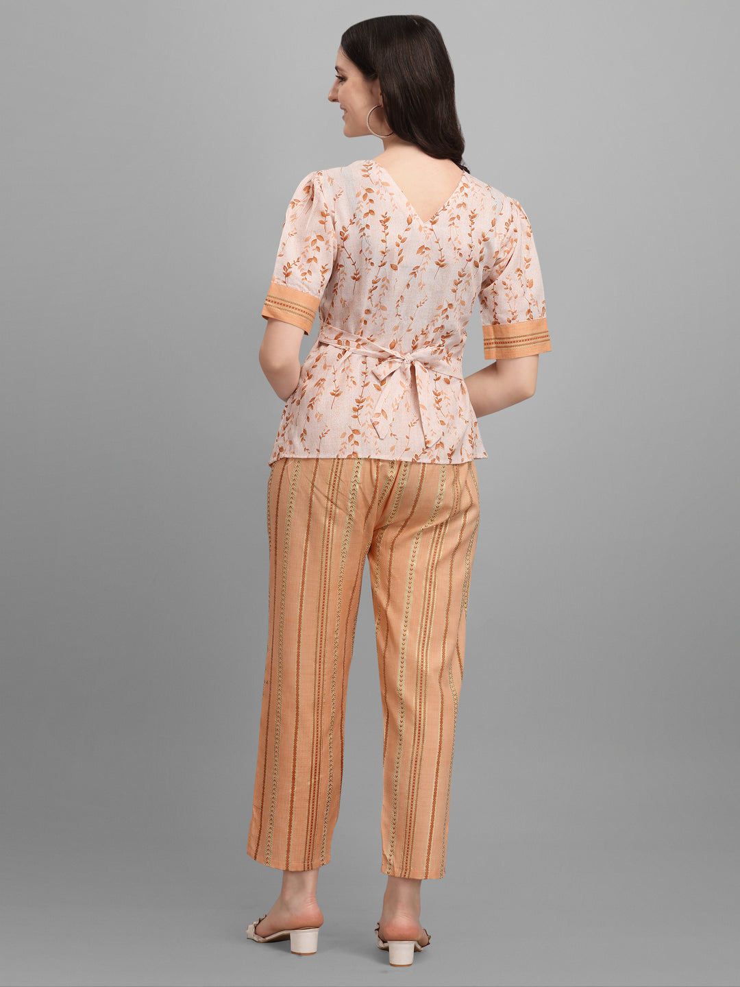 FLORAT PRINTED CLOTHING SET-BEIGE