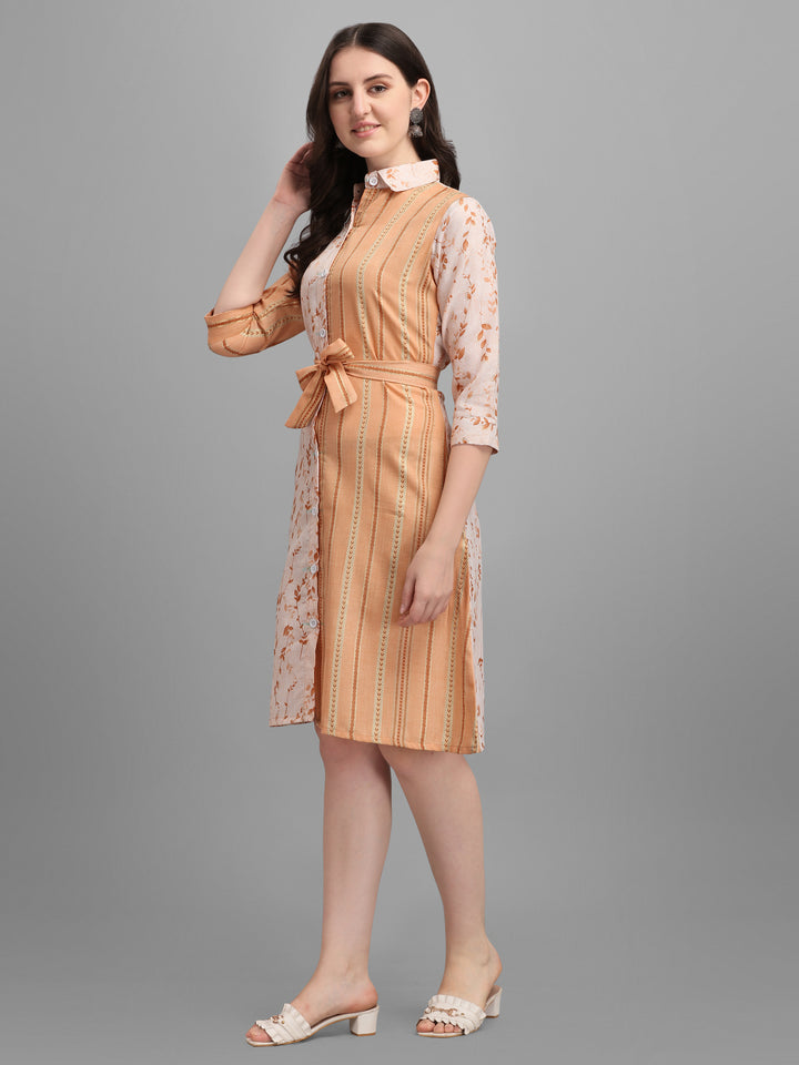 BEIGE SHIRT DRESS WITH TIE-UPS -GOLDEN