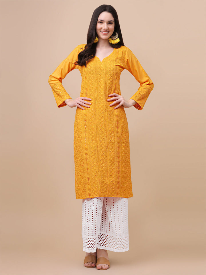 FANCY EMBROIDERY KURTI PALAZZO SET - ORANGE