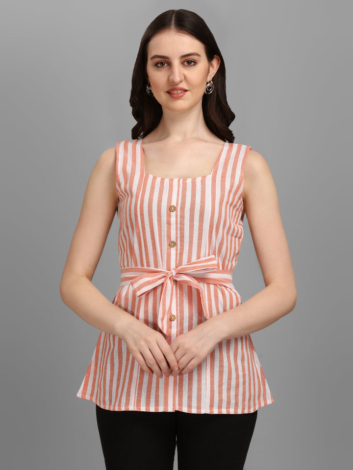 STRIPED COTTON TOP-SKY BLUE