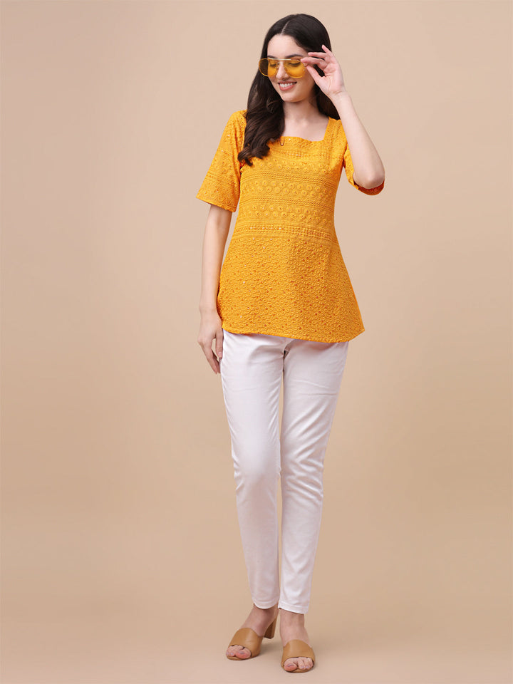 EMBROIDERY FANCY TOP-ORANGE - PEACH