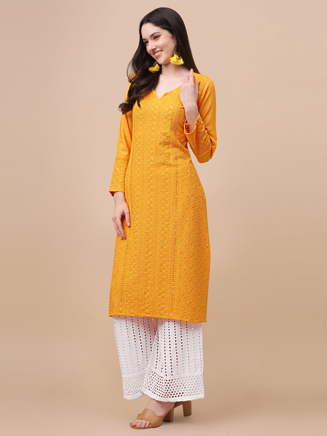 FANCY EMBROIDERY KURTI PALAZZO SET - ORANGE