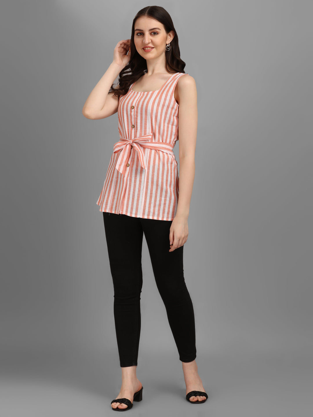 STRIPED COTTON TOP-ORANGE