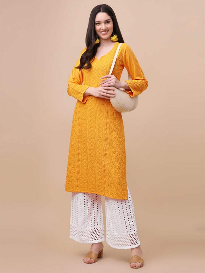 FANCY EMBROIDERY KURTI PALAZZO SET - ORANGE