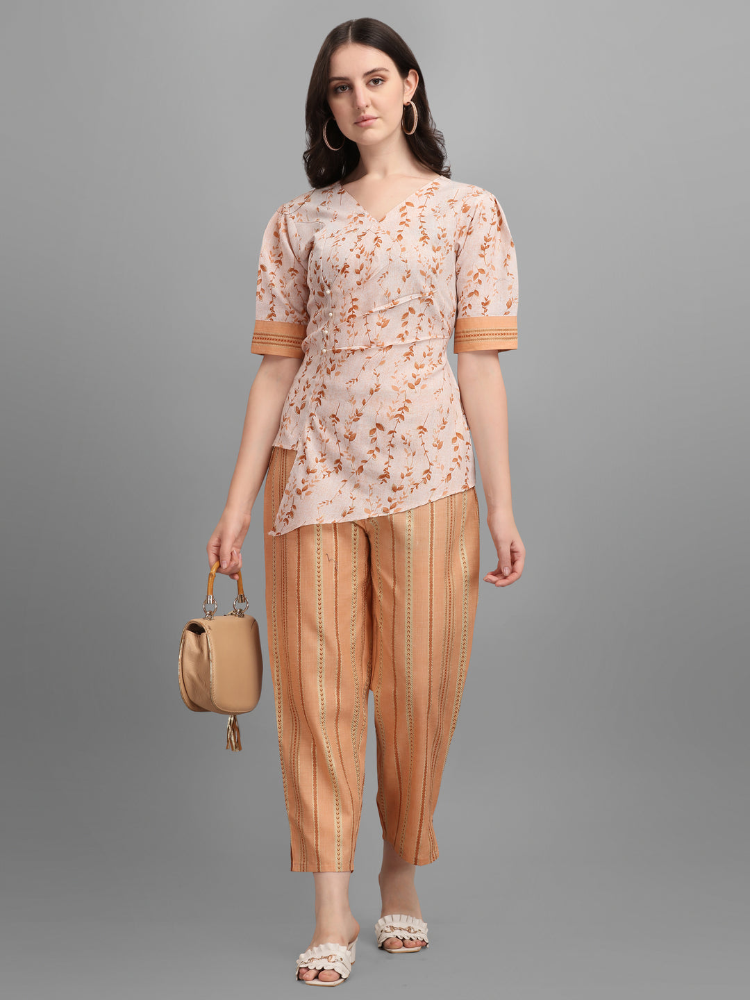 FLORAT PRINTED CLOTHING SET-BEIGE