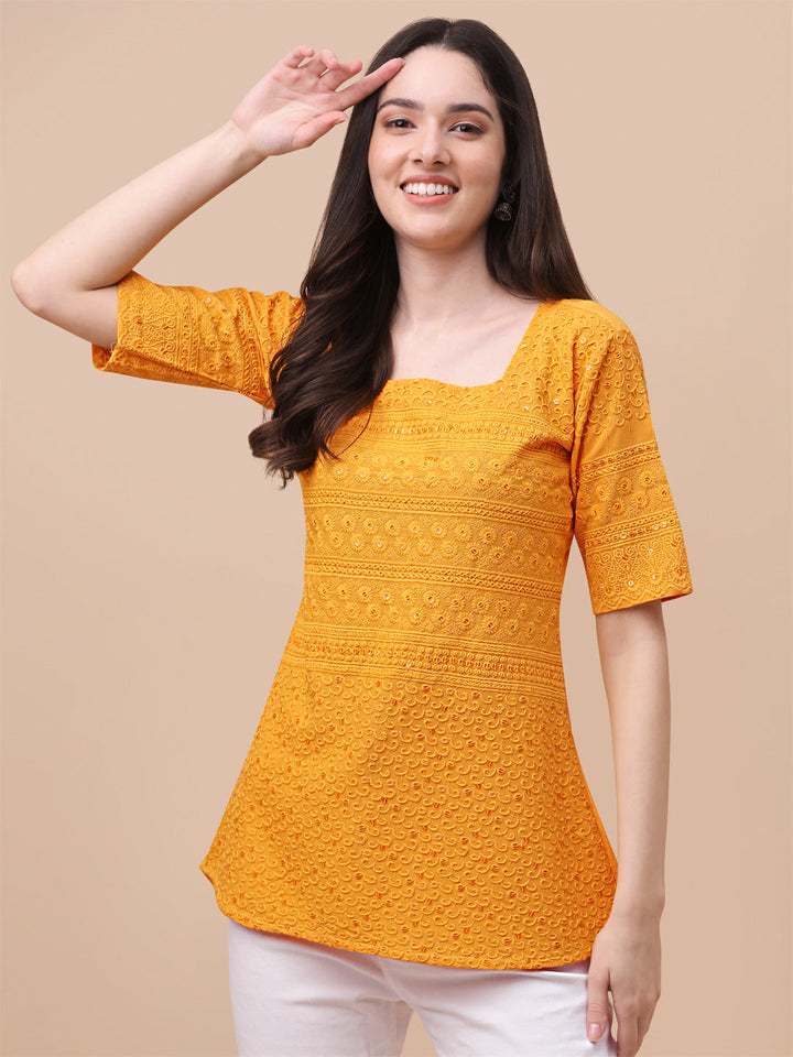 EMBROIDERY FANCY TOP - ORANGE