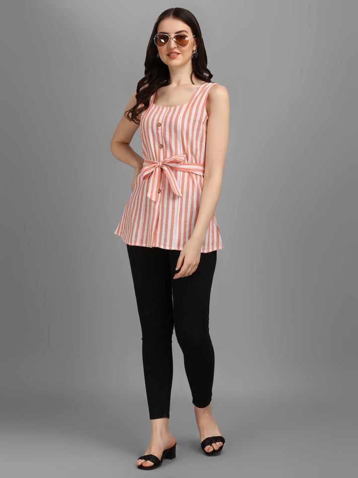 STRIPED COTTON TOP-BEIGE