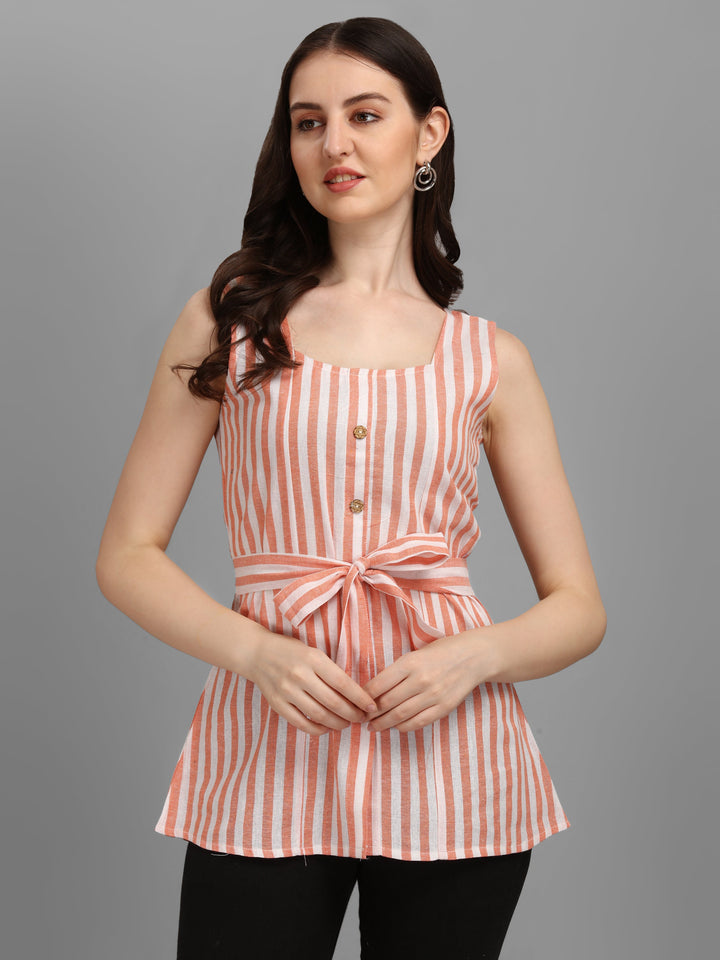 STRIPED COTTON TOP-ORANGE