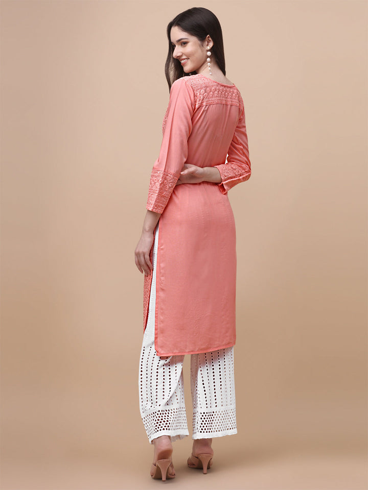 FANCY EMBROIDERY KURTI PALAZZO SET - PINK