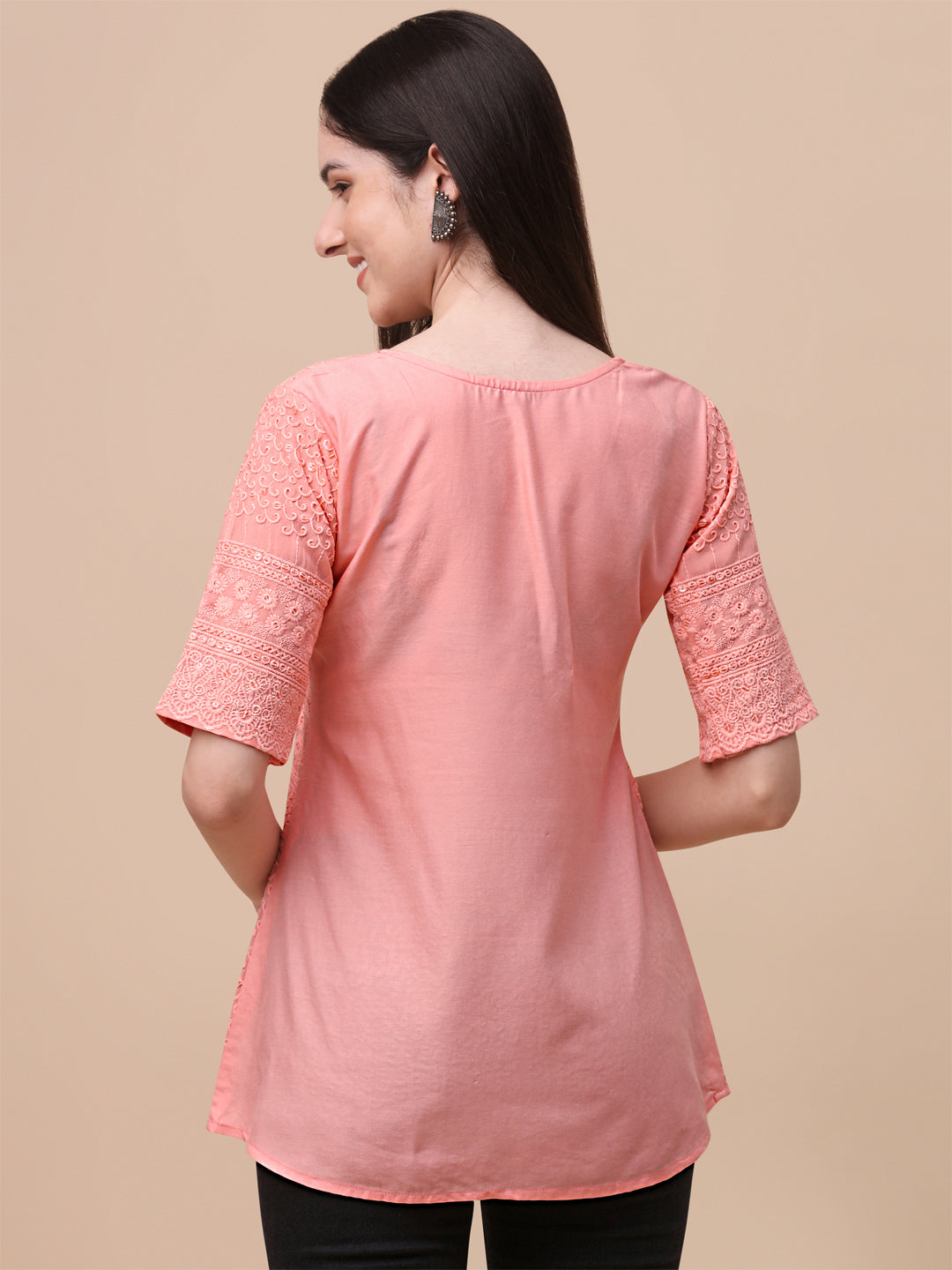 EMBROIDERY FANCY TOP-ORANGE - PEACH