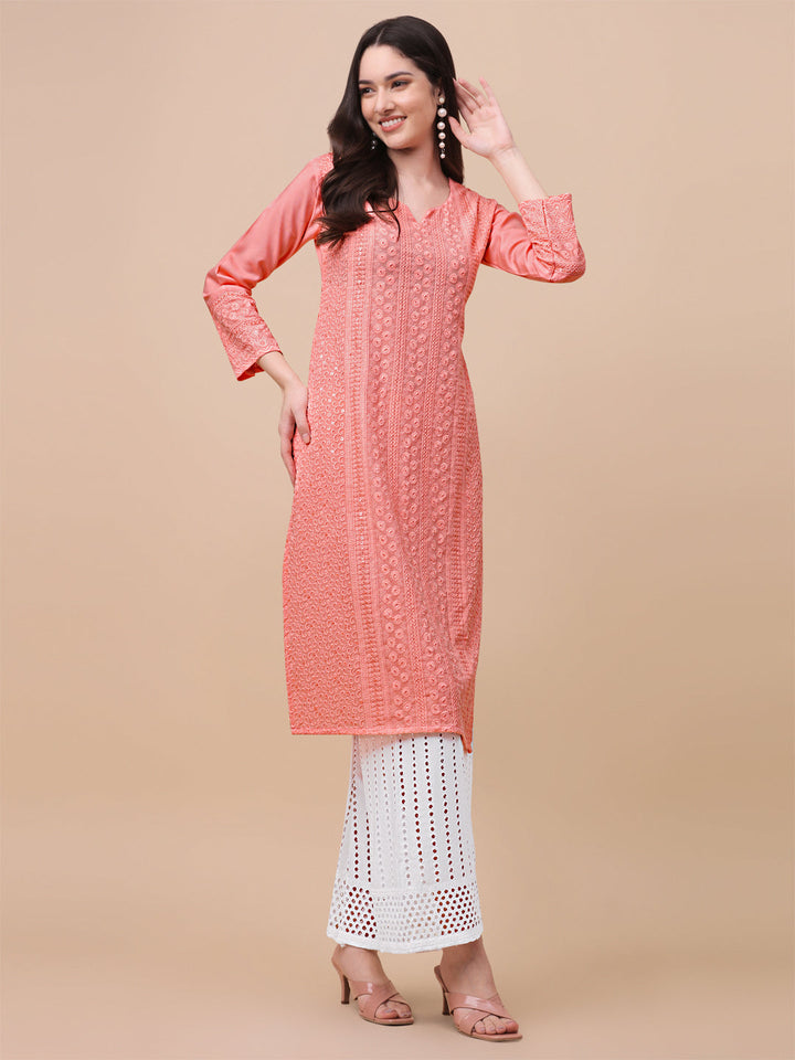 FANCY EMBROIDERY KURTI PALAZZO SET - PINK