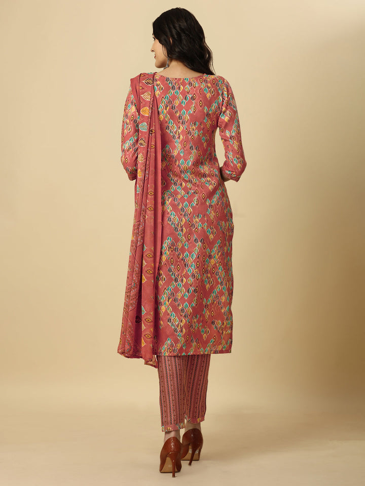 PRINTED KURTI PANT AND DUPATTA SET -RED