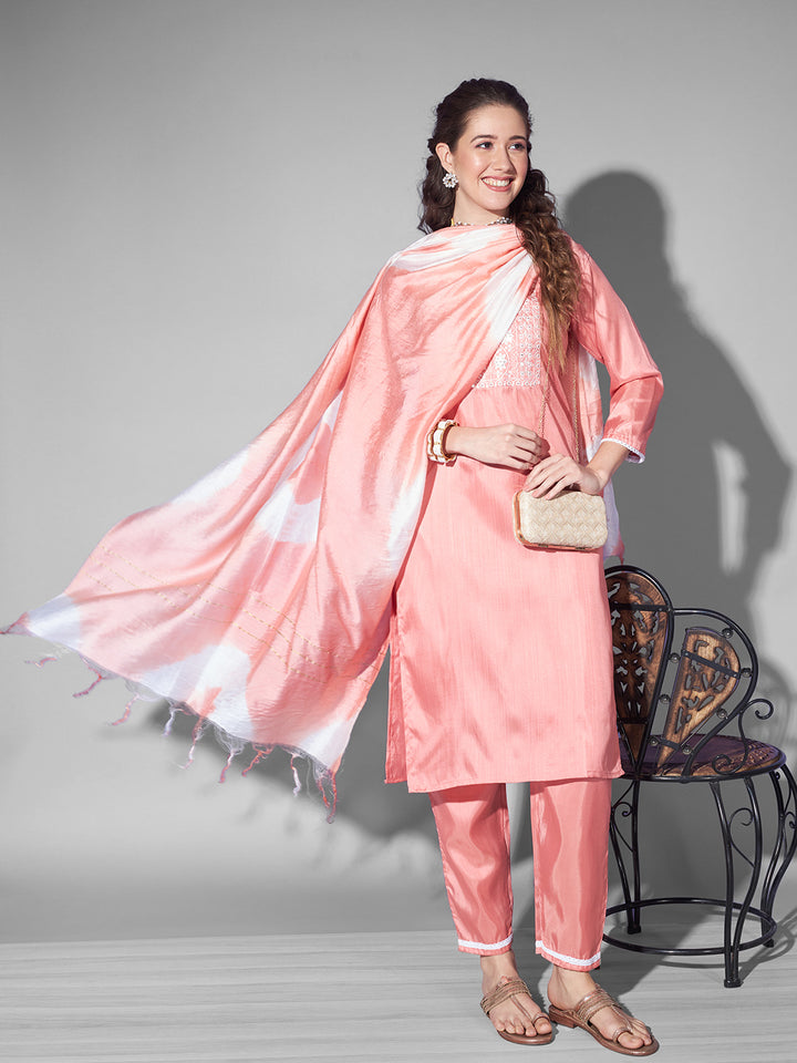 SILK BLEND KURTA PANT DUPATTA SET